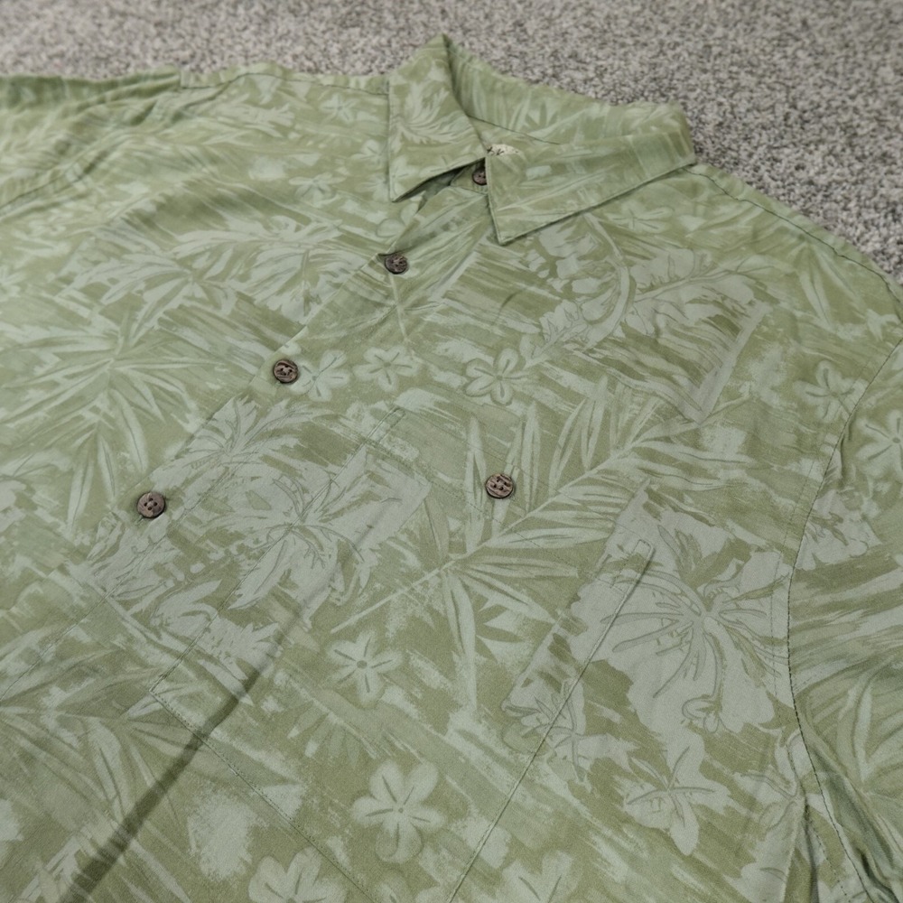 Hawaiian Shirt Mens‎ XL Green Hibiscus Palm Floral Aloha Tiki Beach Button Up